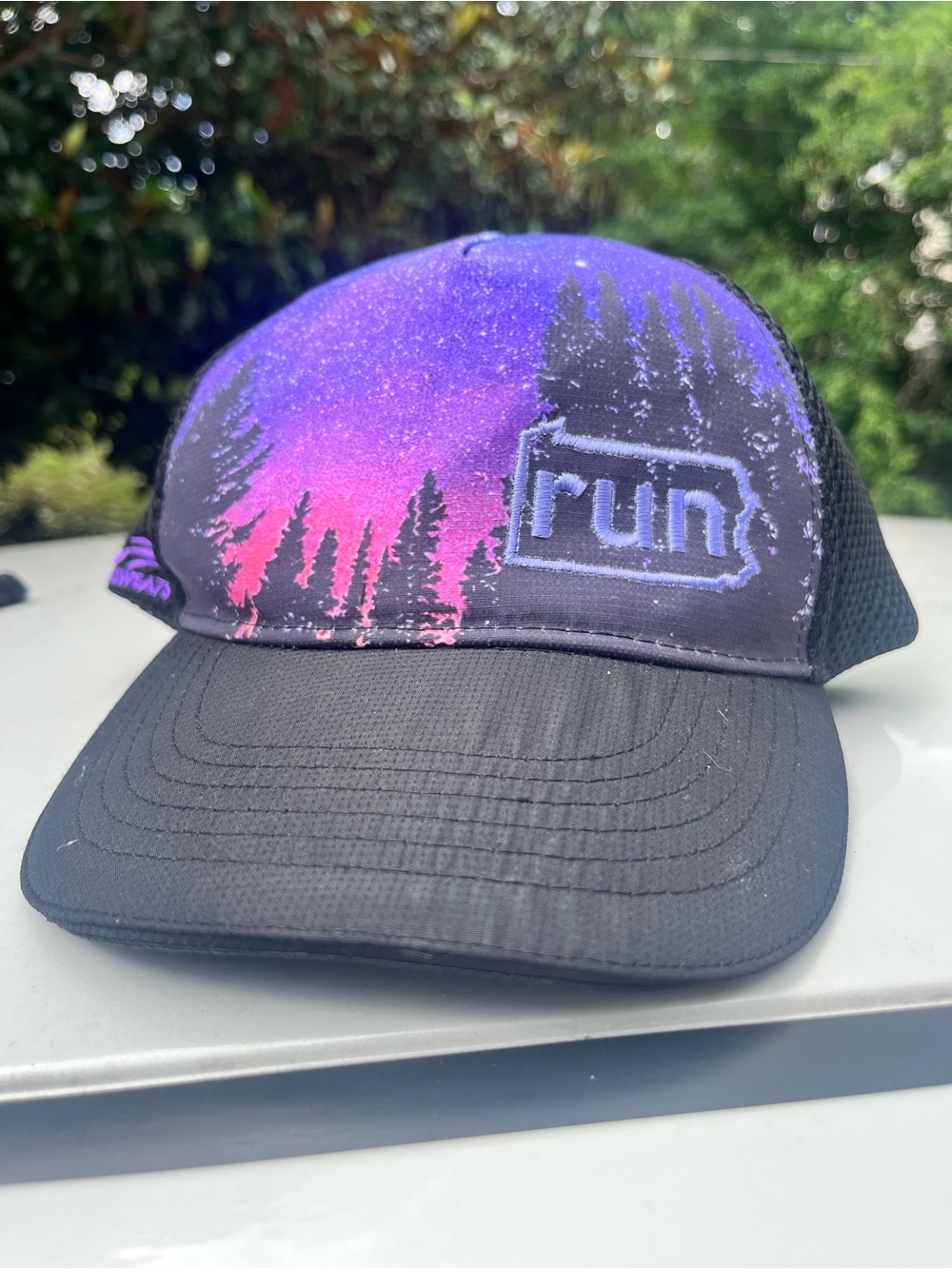 RunPA Headsweats Trucker Hat with Purple-Pink Forest Print